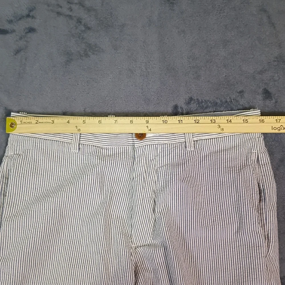J.Crew Mens Seersucker Shorts 31 Blue White Striped Regular Fit Cotton
